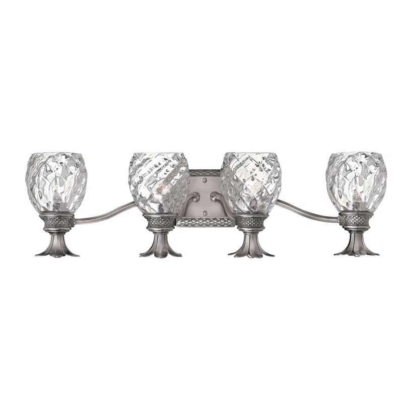 Polished Antique Nickel 4-Light Outdoor Vanity with Clear Optic Glass