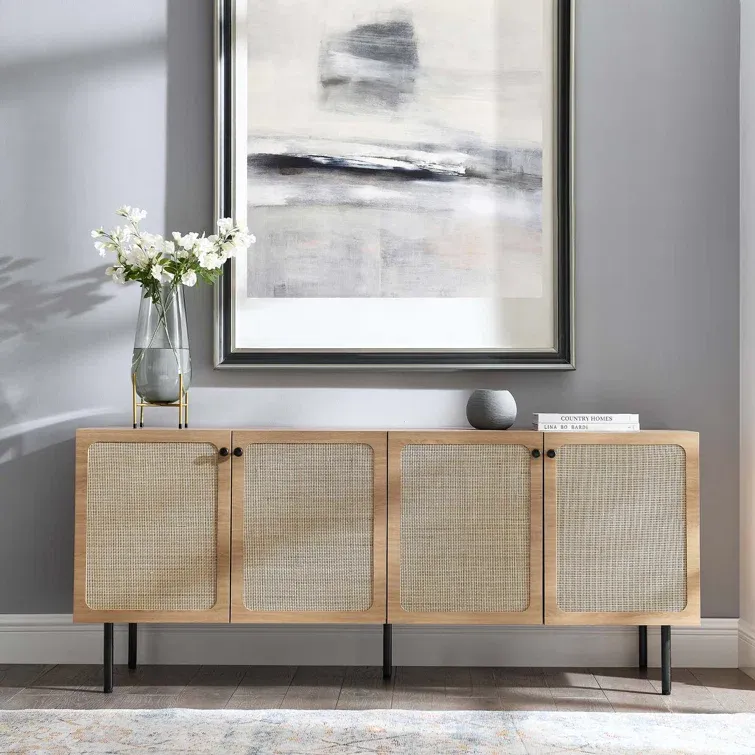Chaucer Oak Wood Grain Textured Sideboard with Rattan Weaving