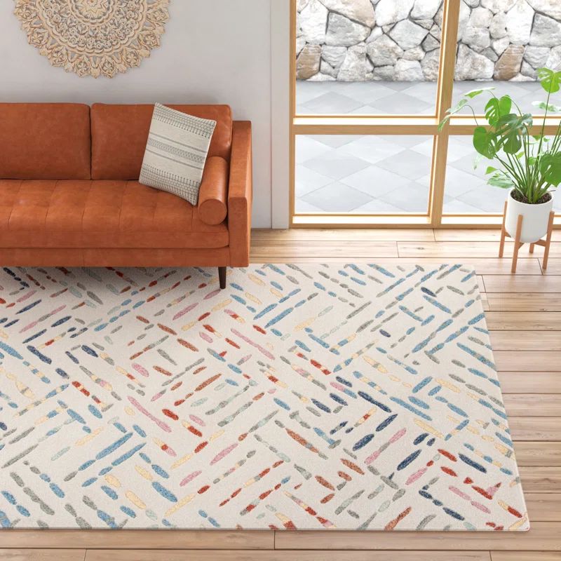 Ivory and Blue Hand-Tufted Wool 6' x 9' Area Rug