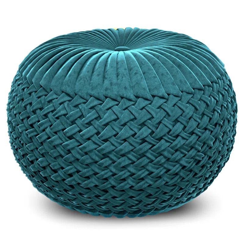 Teal Velvet Tufted Round Pouf Ottoman