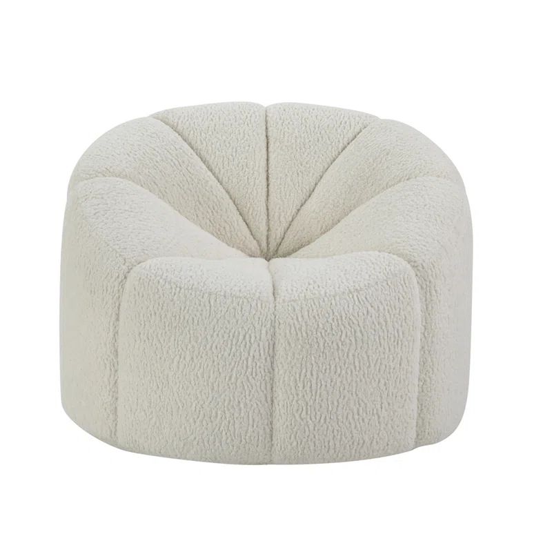 White Teddy Sherpa Swivel Accent Chair with Wooden Frame