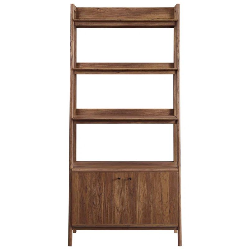 Walnut Wood 71" Tall Bookshelf with Concealed Storage