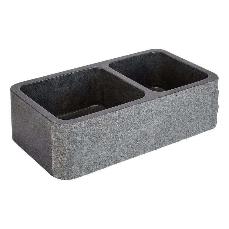 Blue Gray Granite Double Bowl Farmhouse Kitchen Sink