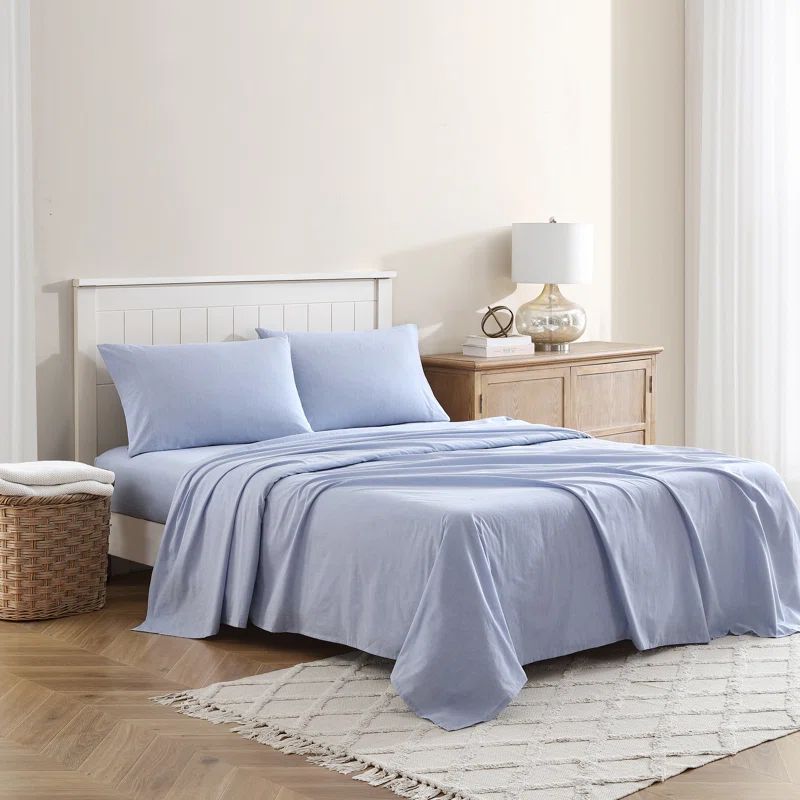 Queen Blue Melange Polyester Percale Sheet Set
