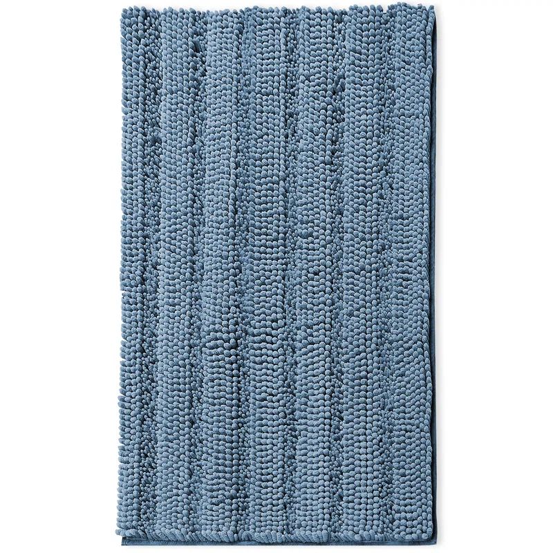 Large Blue Chenille Microfiber Bath Rug with Non-Slip Backing