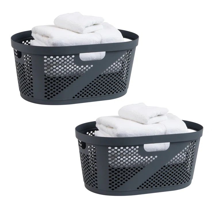 Gray Plastic Ventilated Laundry Hampers Set of 2