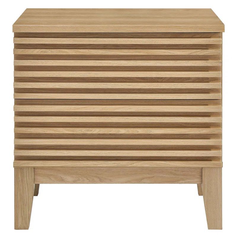 Oak Mid-Century Modern Two-Drawer Nightstand