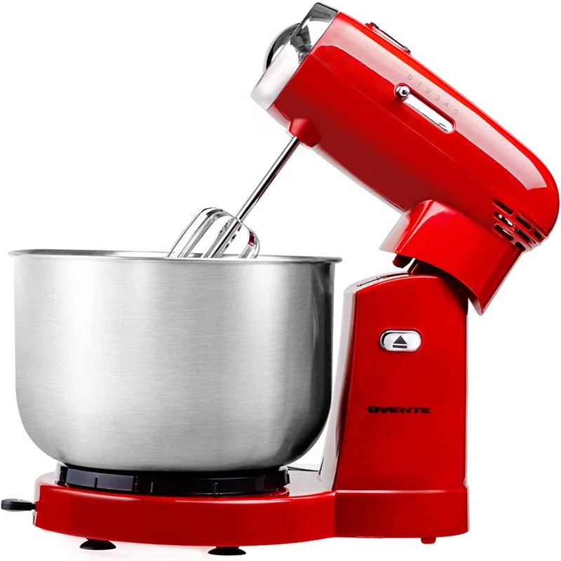 Ovente Red 3.5-Quart Stainless Steel Stand Mixer with Variable Speed