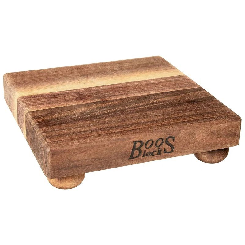Walnut Edge Grain Square Cutting Board with Bun Feet, 9" x 9"