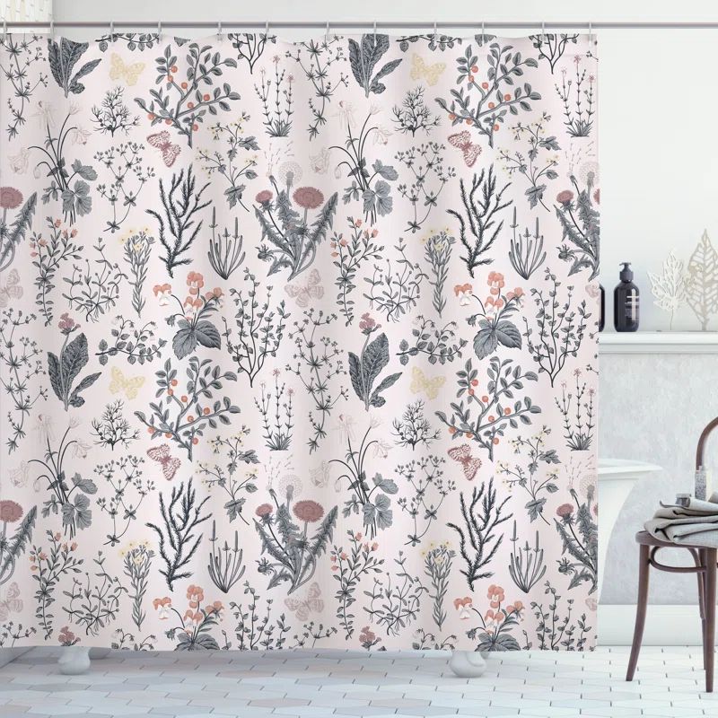 Ambesonne Floral Shower Curtain with Hooks Included