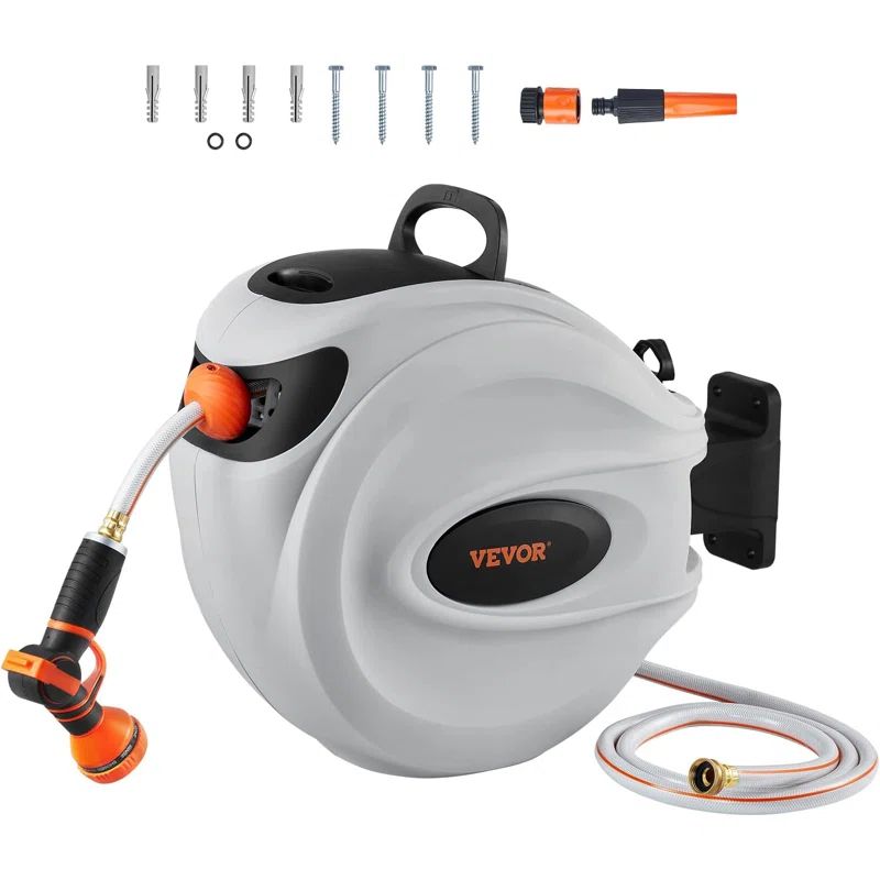 VEVOR 65 ft Retractable Wall-Mounted Garden Hose Reel
