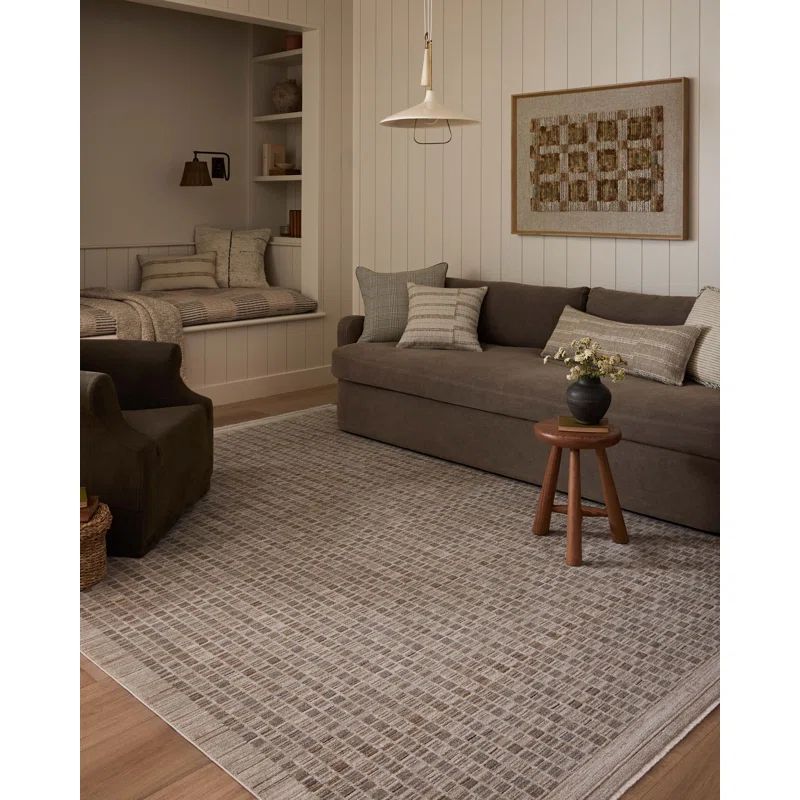 Amber Lewis Natural Slate Geometric Wool Area Rug with Fringe