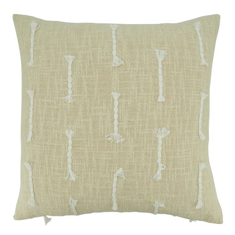 20" Beige Cotton Frayed Stitch Line Throw Pillow Cover
