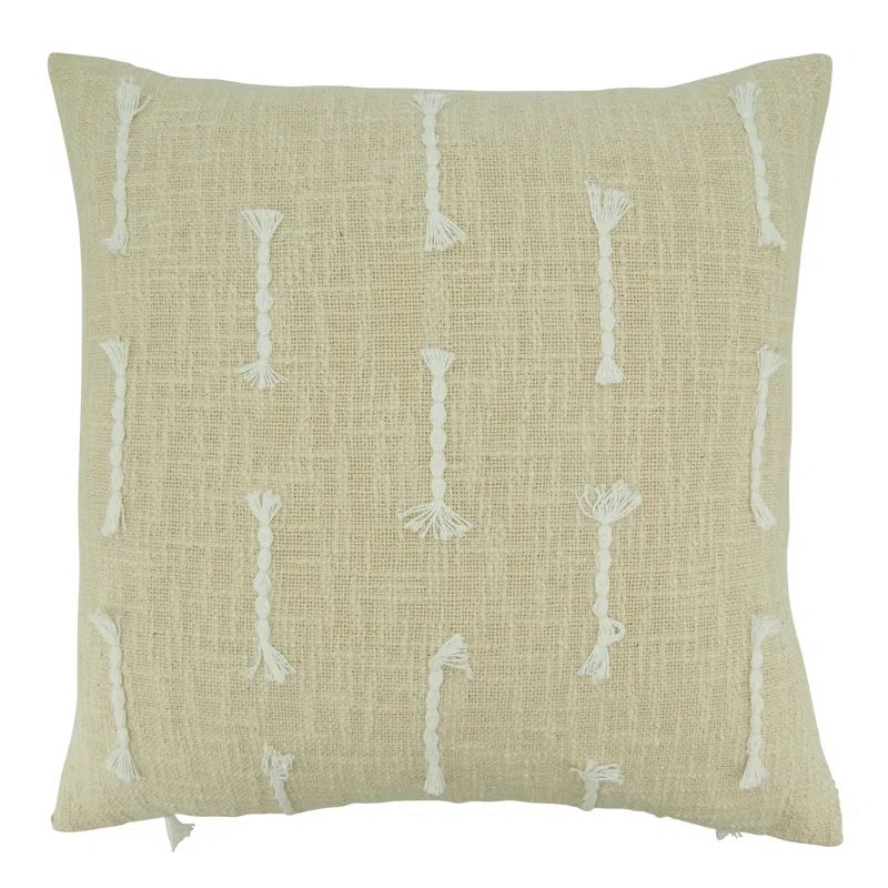 Beige Frayed Stitch Line Down Filled Throw Pillow