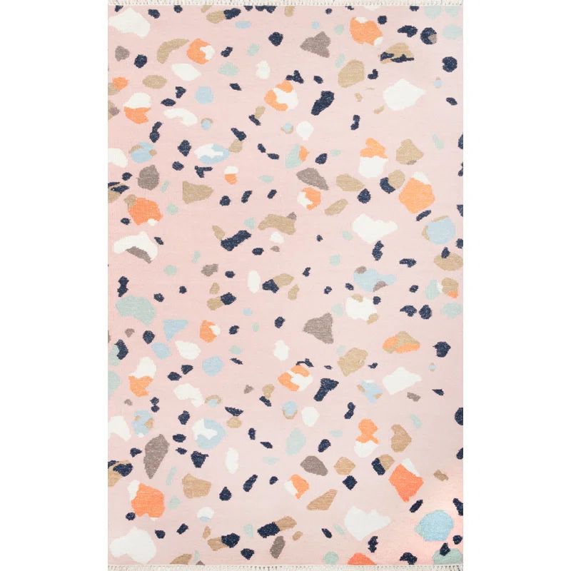 Ivory and Multicolor Wool Abstract Terrazzo Pattern Rug