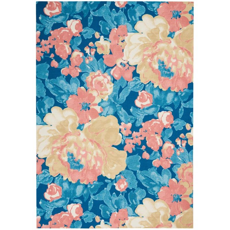 Waverly Floral Blue Outdoor Area Rug