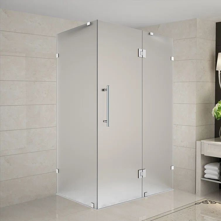 Avalux 32" x 72" Frosted Glass Frameless Shower Enclosure with Stainless Steel Hardware
