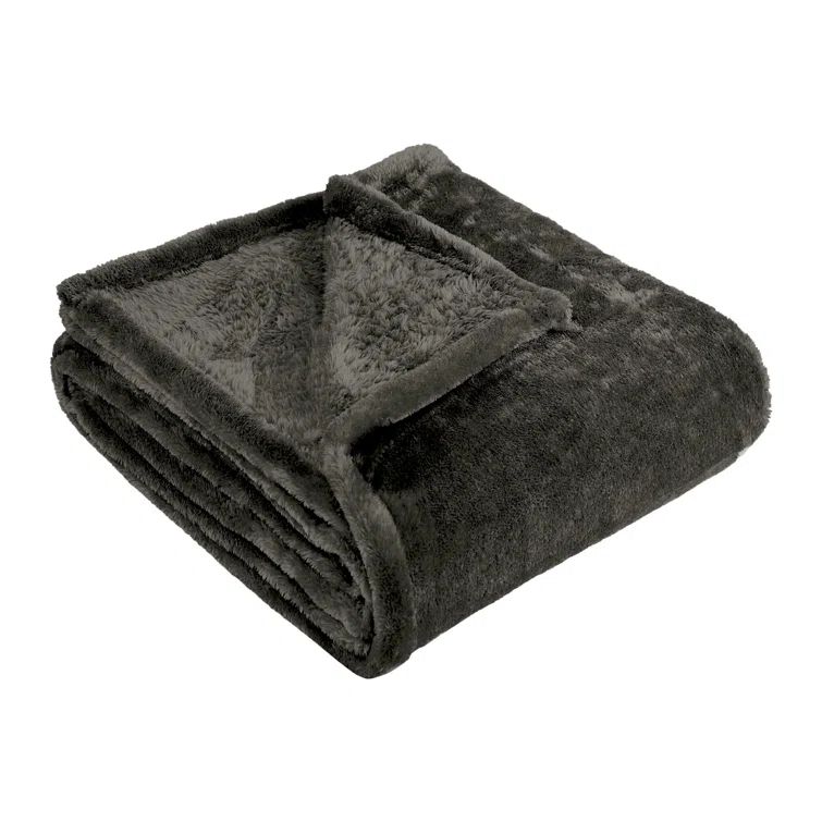 Cozy Kid's Twin-Size Charcoal Fleece & Wool Reversible Throw Blanket