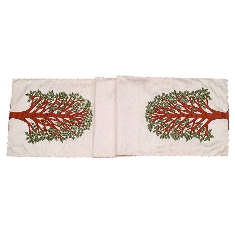 Ivory Silk Embroidered Tree of Life Table Runner