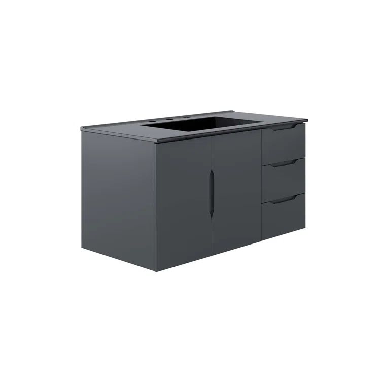 Vitality 36" Gray Black Particleboard MDF Wall-Mount Bathroom Vanity