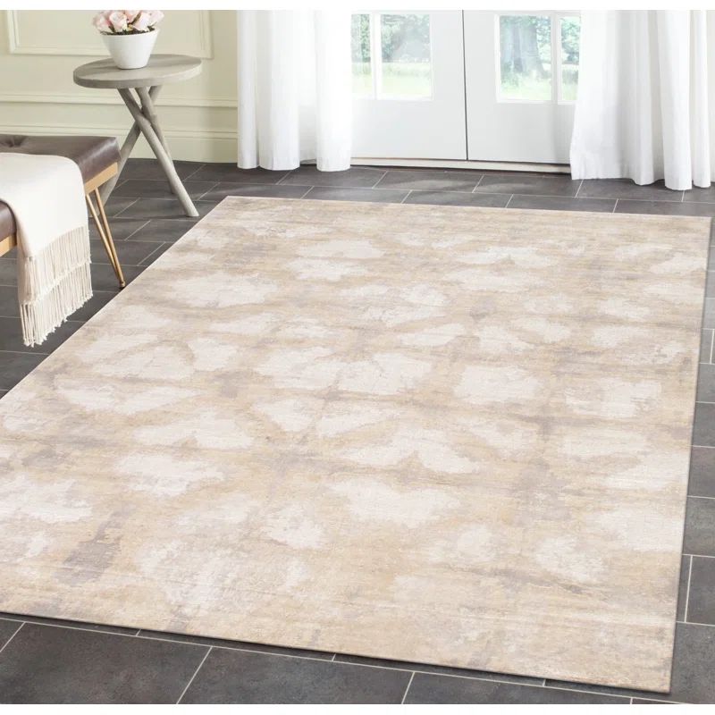Handmade White Wool and Silk 9' x 12' Non-slip Area Rug