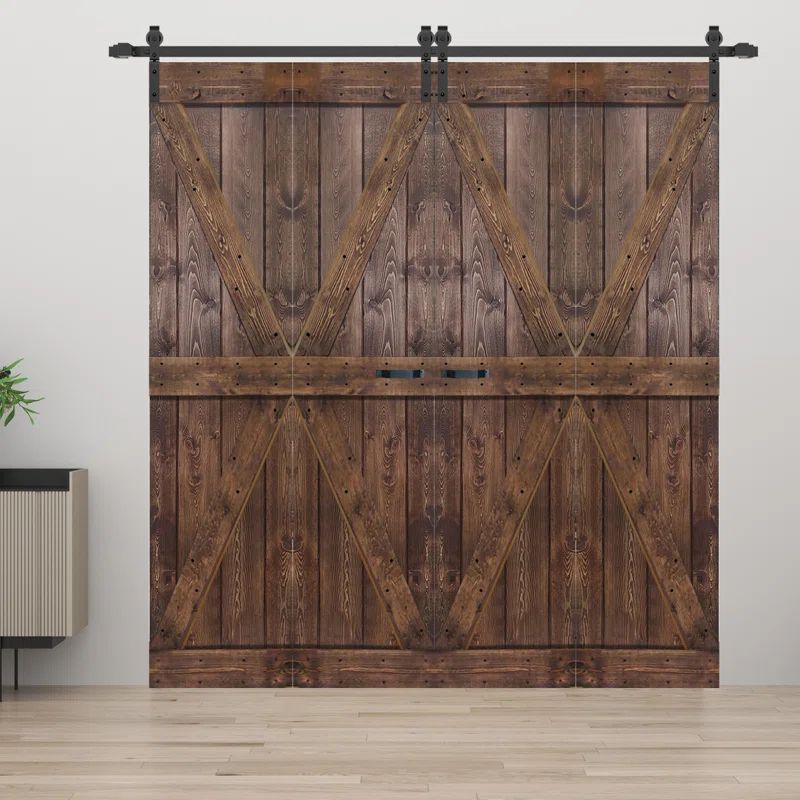 Dark Walnut Solid Spruce Bi-Fold Barn Door with Textured Panels
