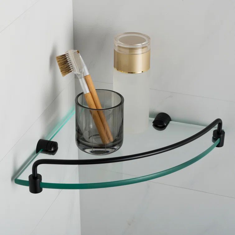 Matte Black Glass Corner Floating Wall Shelf