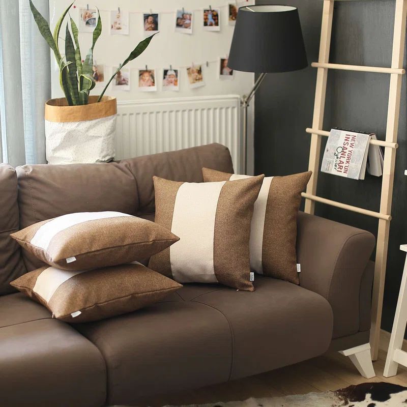 Brown and Ivory Polyester Euro Throw Pillow Covers Set of 4