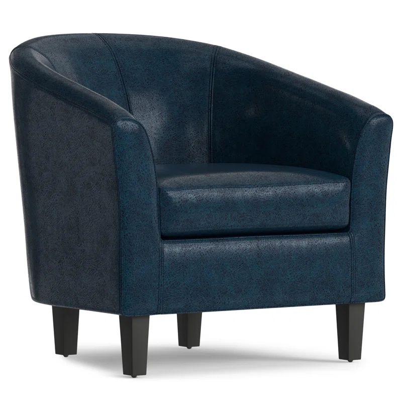 Distressed Dark Blue Faux Leather Barrel Accent Chair