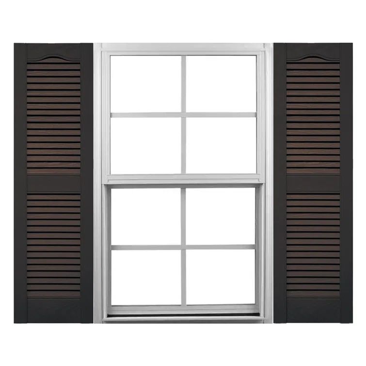 Black Vinyl Cathedral Top Open Louver Shutters, 12"W x 52"H