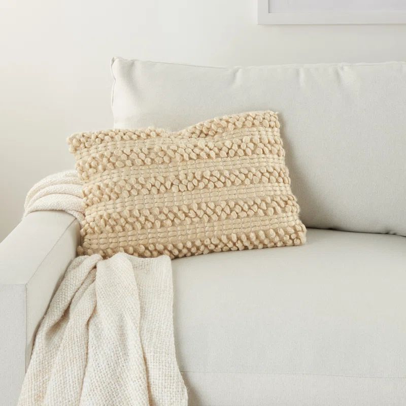 Beige Woven Stripes Rectangular Throw Pillow Set