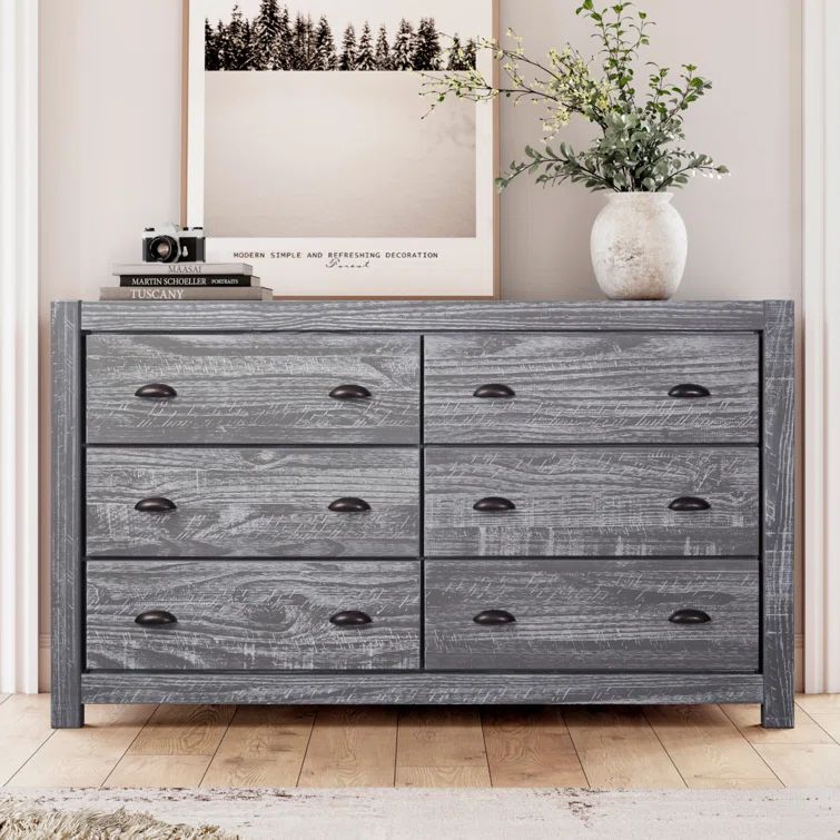 Rustic Grey Pine Double Dresser with Deep Drawers