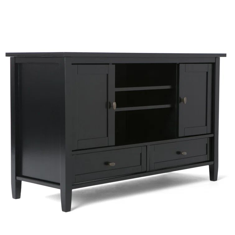 Black Solid Wood TV Media Stand with Cabinets for 50-inch TVs