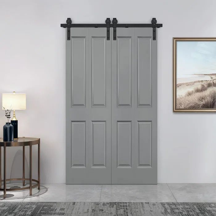 Light Gray MDF Double Bi-Fold Barn Door with Black Hardware