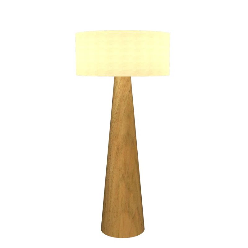 Louro Freijo Wood and Stone Conical Floor Lamp