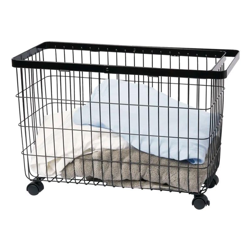 Black Rolling Wire Laundry Basket with Wheels