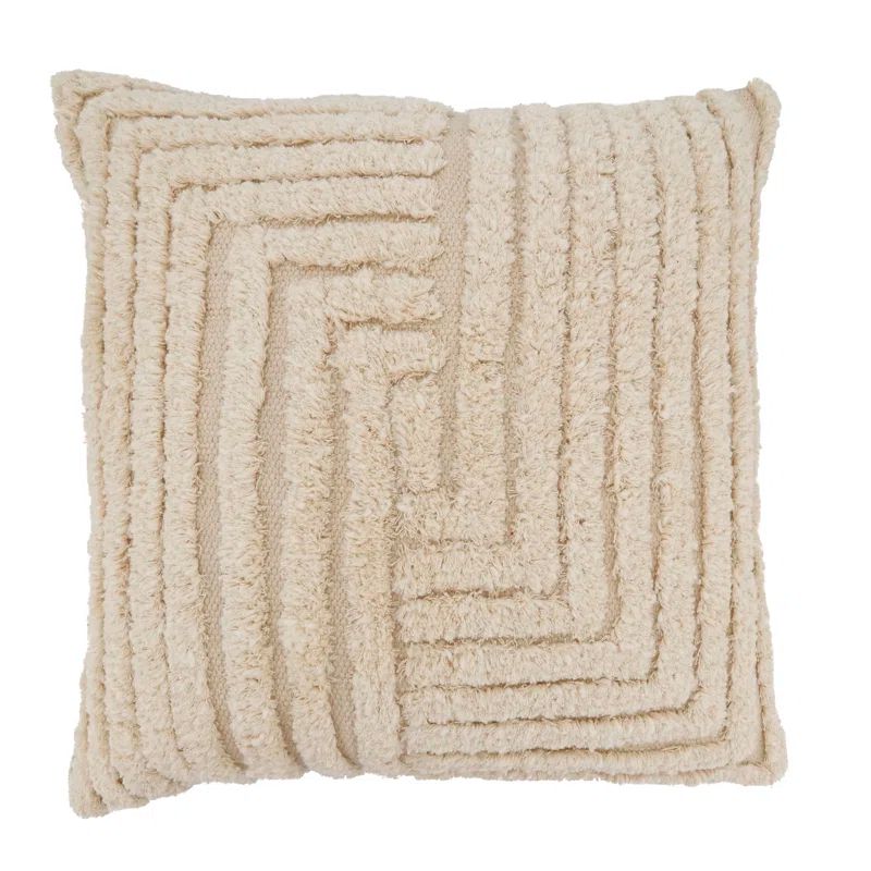 Beige Cotton Tufted Geometric Throw Pillow Cover, 20"x20"