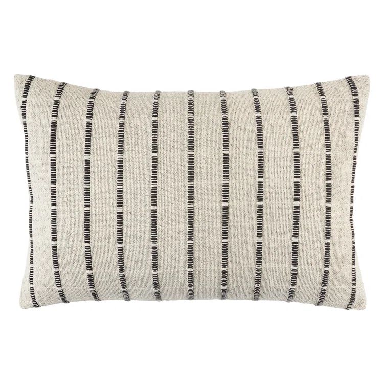 Ivory and Black Striped Cotton Down Blend Throw Pillow