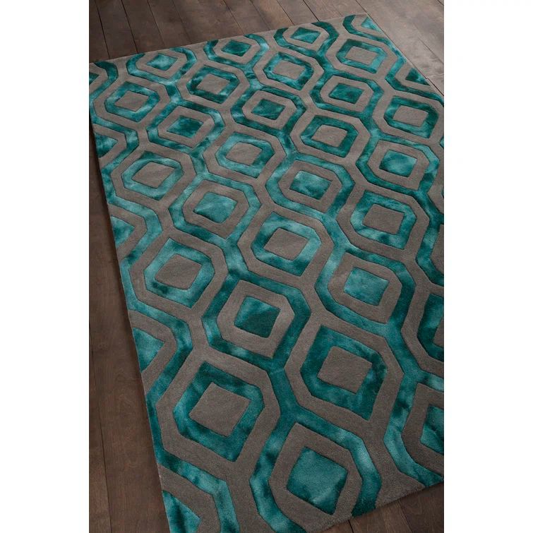 Handmade Geometric Gray Wool 5' x 7'6" Tufted Area Rug