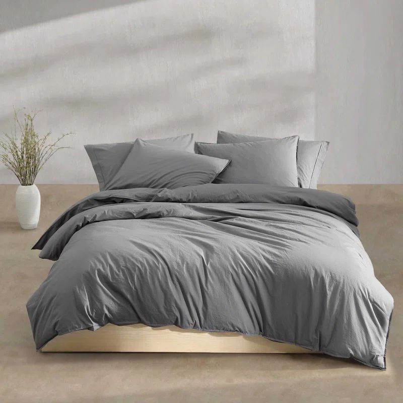 Graphite Gray Twin Cotton Minimalistic Bedspread Set
