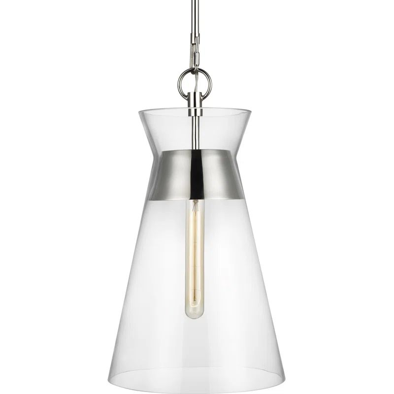 Atlantic Polished Nickel Clear Glass Single Cone Pendant Light