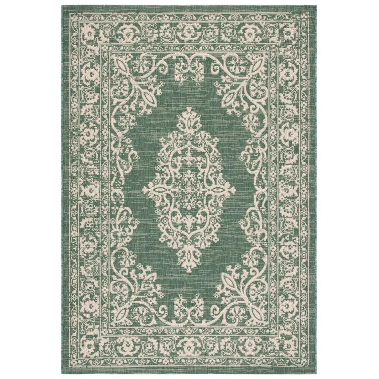 Courtyard Dark Green and Beige Synthetic Non-slip Accent Rug