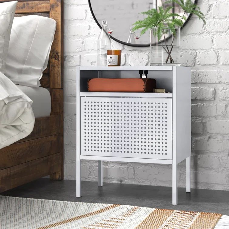Gemma 19" White Metal Nightstand with USB Port