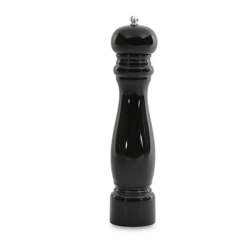 Glossy Black Ceramic and Wood Pepper Mill, 10.5 inches