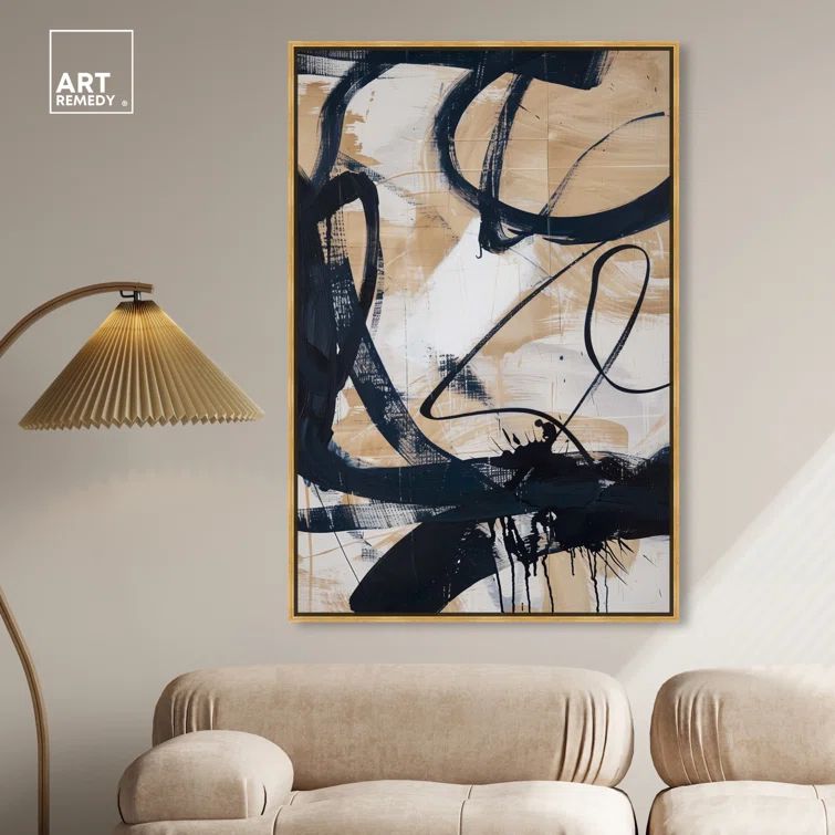 Flowing Abstract Shapes Gold Floater Frame Canvas Wall Art