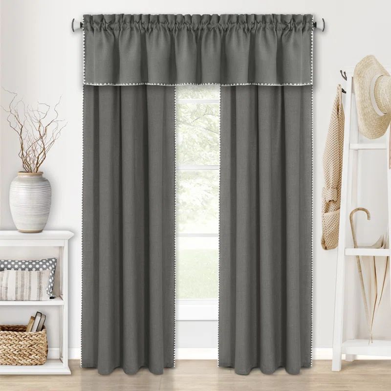 Gray Polyester Light-Filtering Rod Pocket Window Curtain Panel, 84" Length