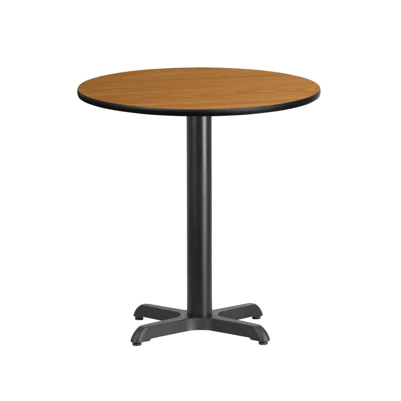 Natural Round Laminate Dining Height Table with Black Metal Base