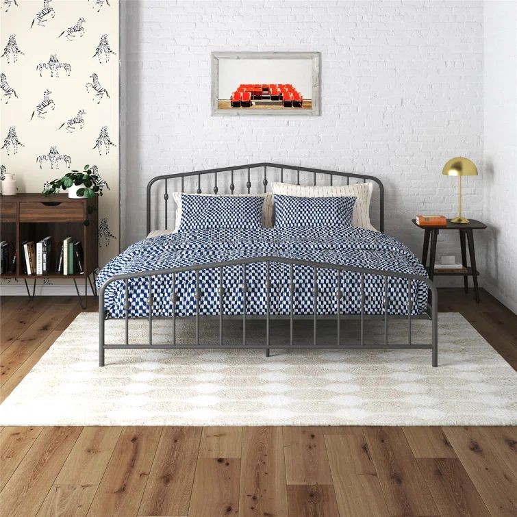 Lavender King Metal Platform Bed Frame with Headboard and Slats