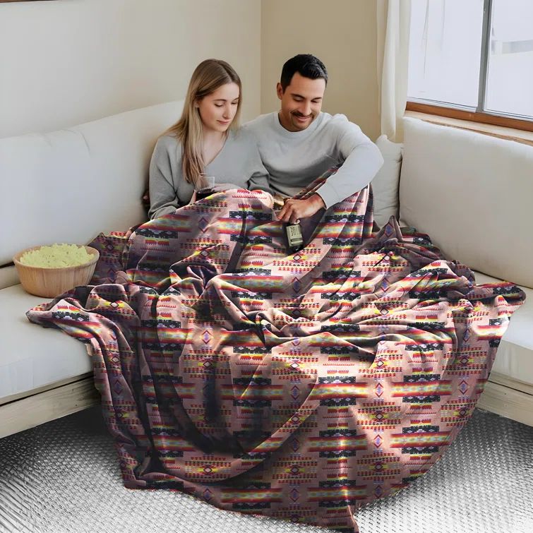 King Size Reversible Sherpa Fleece Aztec Throw Blanket