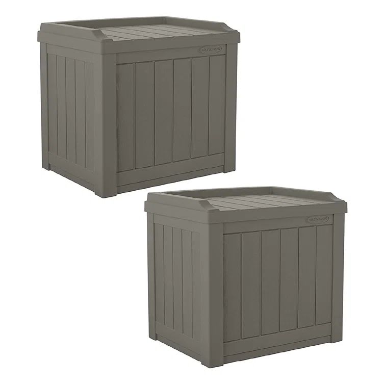 Stone Gray Resin Lockable Outdoor Deck Box Set